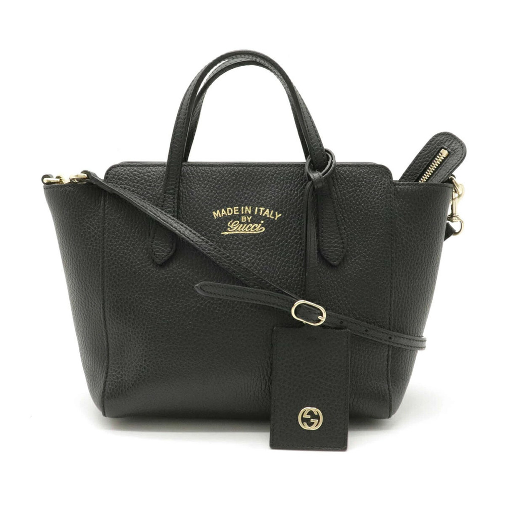 Gucci Swing Top Handle Bag 2way Crossbody Leather Black